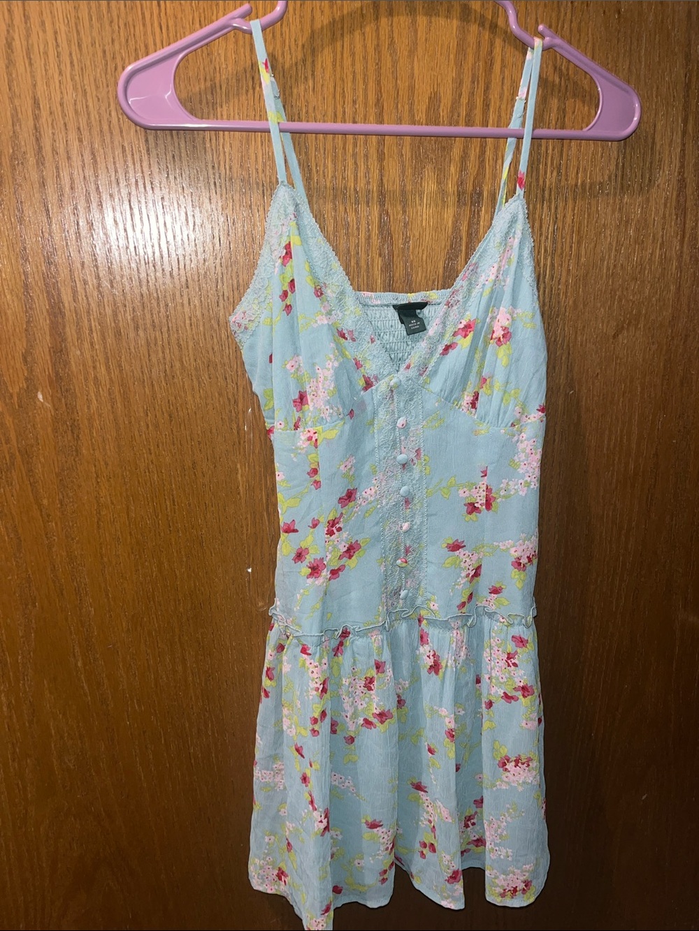 wild fable Light Blue Floral Spaghetti Strap Mini Dress